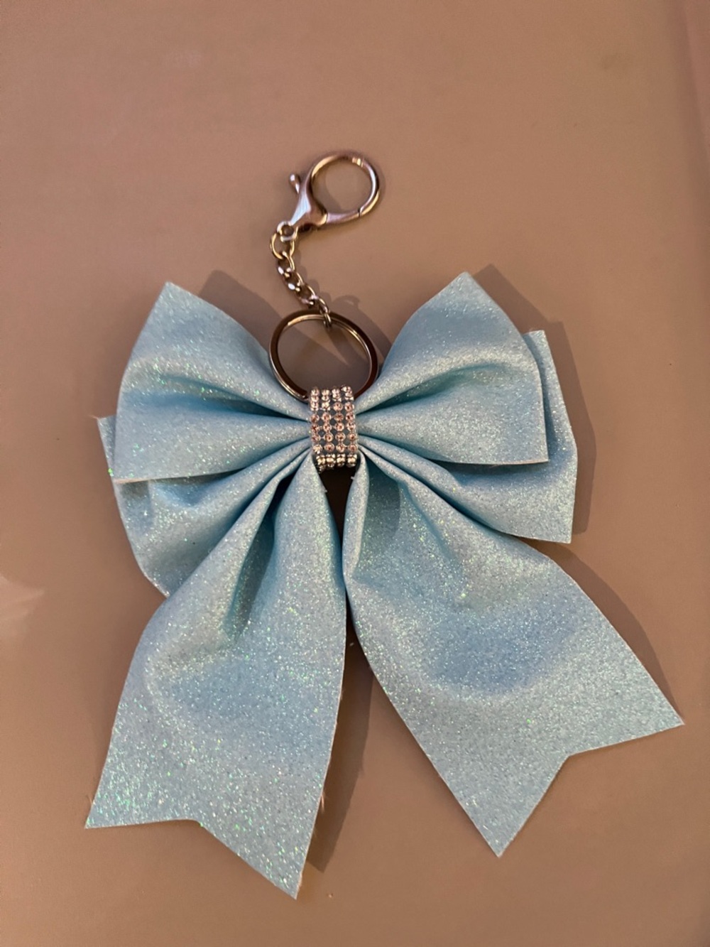 Sparkle Light Blue Bow Keychain with Rhinestone Accent